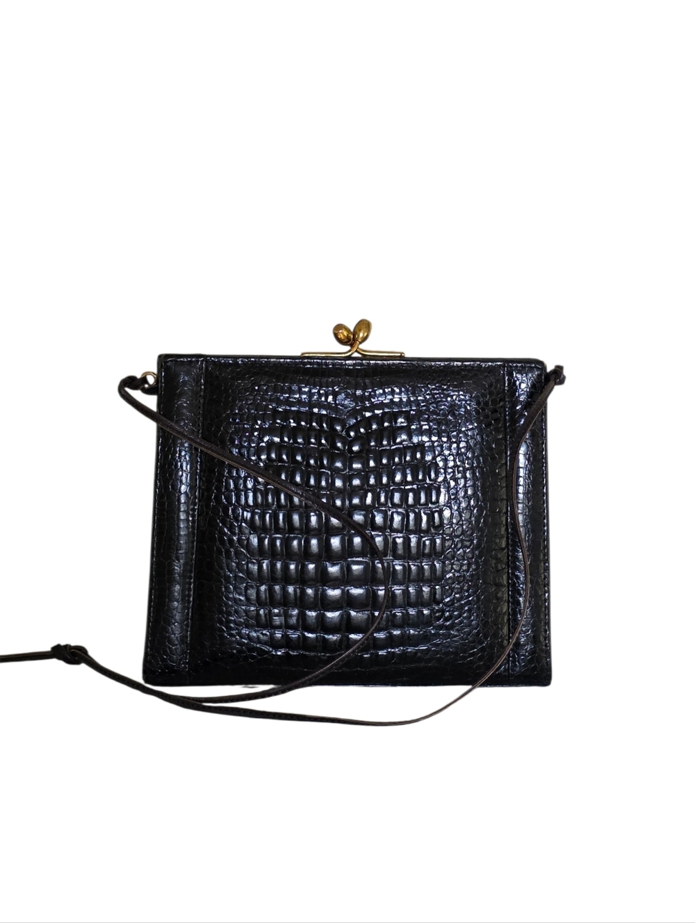 Vintage Croc-Embossed , Kiss-lock Top Closure Shoulder Bag
